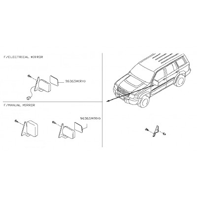 Стъкло огледало дясно 96365-VB021 NISSAN OEM PARTS